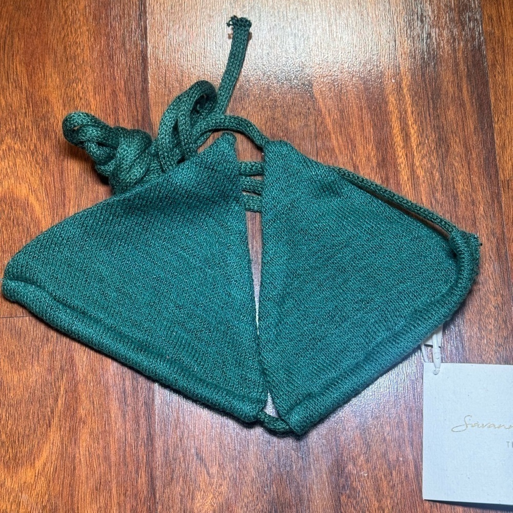 🌿 Savannah Morrow Knit Triangle Bikini Top NWT • Various Sizes • Green - Picture 2 of 3